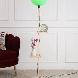 SANDED EDGE Beige & Green Wooden Shelf Floor Lamp-51