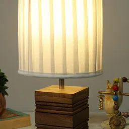 Homesake White & Brown Textured Wooden Table Lamp-20