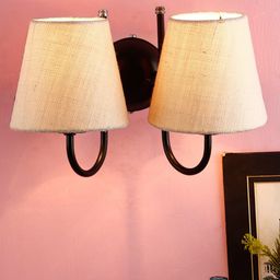 Devansh White Jute Conical Double Wall Mounted Lamp With Black Base-33