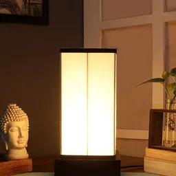 Devansh White & Black Solid Wooden Table Lamp with Cotton Shade-38