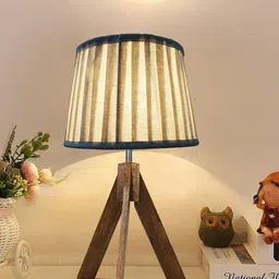 Homesake Industrial French Beige & Brown Triangle Wooden Table Lamp-34