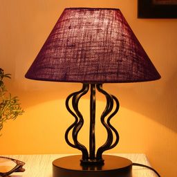 Devansh Maroon Textured Jute Shade Iron Contemporary Table Lamp-17