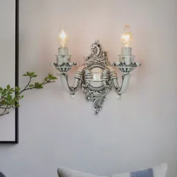 Fos Lighting White & Black Antique & Transitional Swan Double Candle Wall Lamp-image-22