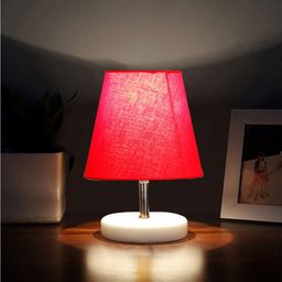 Devansh Red Textured Frustum Wooden Table Lamp-5