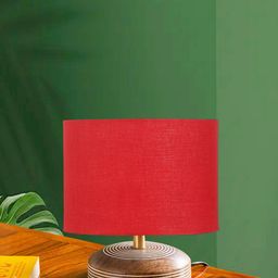 Devansh Red & Brown Cylinder Shaped Traditional Cotton Shade Table Lamp-70