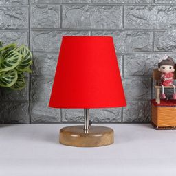 Devansh Red & Brown Wooden Contemporary Table Lamp-12
