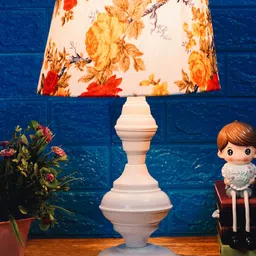 foziq White Floral Printed Metal Base Table Lamps-1