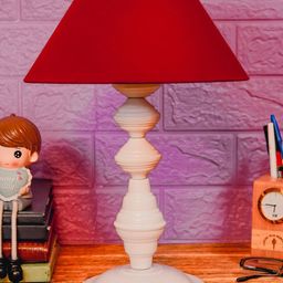foziq Unisex White & Red Solid Triangle Shape Table Lamps-21