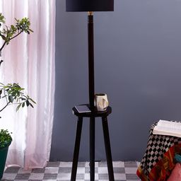 Devansh Black Solid Floor Lamp With Cotton Shade image 2
