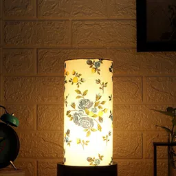 Devansh Multicolored Wood Table Lamp With Cylindrical Cotton Shade image 5