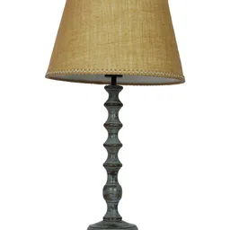 Fos Lighting Grey & Beige Solid Wooden Table Lamp with Jute Shade image 5