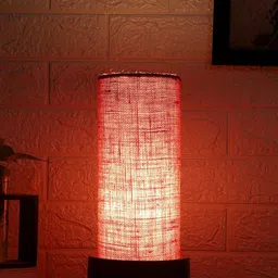 Devansh Pink Jute Table Lamp with Carved Wood Base image 5