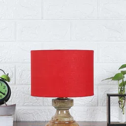 Devansh Red Cotton Table Lamp with Wood Base image 3