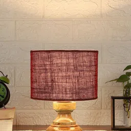 Devansh Maroon Wooden Table Lamp With Jute Shade image 4
