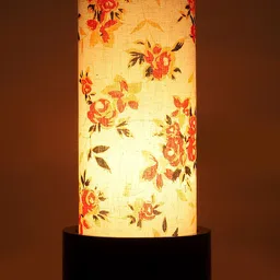Devansh White & Orange Printed Cylindrical Bedside Standard Table Lamp with Shade image 2
