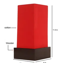 Devansh Red Cotton Table Lamp with Wood Base image 5