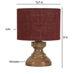Devansh Maroon Wooden Table Lamp With Jute Shade image 2