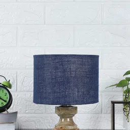 Devansh Navy Blue Jute Table Lamp with Wood Base image 2