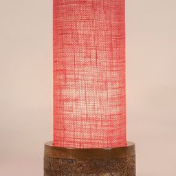 Devansh Pink Jute Table Lamp with Carved Wood Base image 2