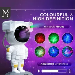 SKYLOFTS White Textured Astronaut Nebula Galaxy Projector Night Light With Remote Control image 4