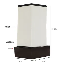 Devansh White & Black Solid Wooden Table Lamp with Cotton Shade image 3