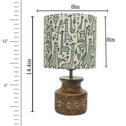 Homesake Yellow & Brown Printed Fabric Shade With Wooden Base Table Lamp image 4