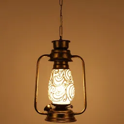Devansh Gold-Toned & Off-White Printed Milky Glass Hanging Lantern-6