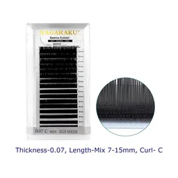 NAGARAKU Black Laser Beehive Longer Lasting 16 Rows Eyelash Extension - Curl C - 0.07/7-15-17