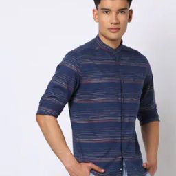Striped Slim Fit Shirt with Patch Pocket-image-73