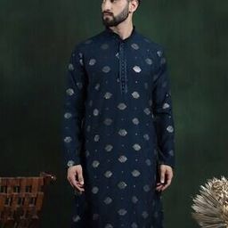 Men Embroidered Regular Fit Kurta with Mandarin Collar-image-1