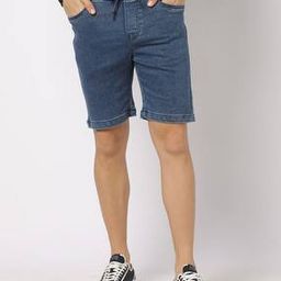 Slim Fit Denim Shorts with Elasticated Drawstring Waist-3