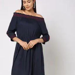 Swiss-Dot Smocked-Neck A-Line Dress-8