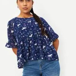 Printed Peplum Top with Bell Sleeves-image-23