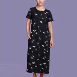 Women Printed Nightie with Short Sleeves-image-2