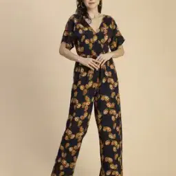 Women Floral Print V-Neck Jumpsuit-image-53