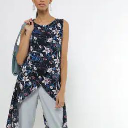 Floral Print Tunic with Front & Back Slit-image-94