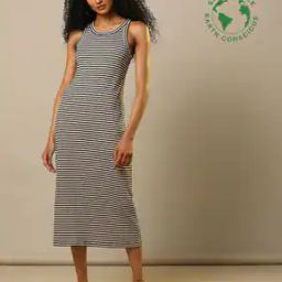 Striped Slim Fit A-Line Dress-image-76