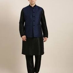 Men Floral Woven Nehru Jacket with Mandarin Collar-33