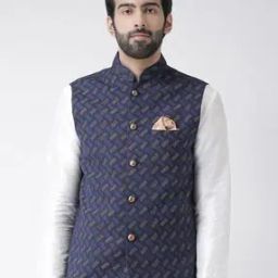 Geometric Print Nehru Jacket with Insert Pocket-15