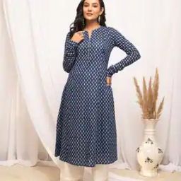 Women Block Print Front & Back Darts Kurta-image-28
