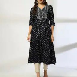 Women Floral Print Flared Kurta with Embroidered Yoke-75