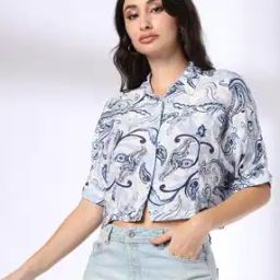 Women Printed Crop Shirt-image-82