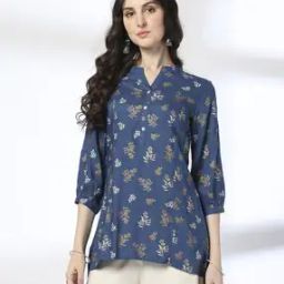 Women Leaf Print A-Line Kurti-16