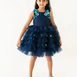 Girls Fit & Flare Dress with Floral Applique-image-29