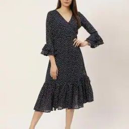 Micro Print V-neck Fit & Flare Dress-11