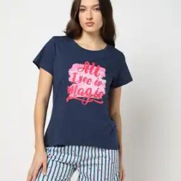 Women Typographic Print Regular Fit Round-Neck T-Shirt-image-66