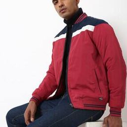 john players Slim Fit Zip-Front Bomber Jacket with Contrast Tipping-picture-22