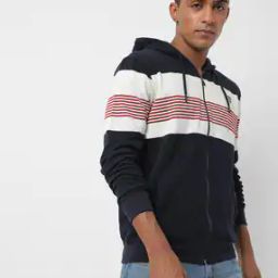 Striped Zip-Front Hoodie with Insert Pockets-image-10