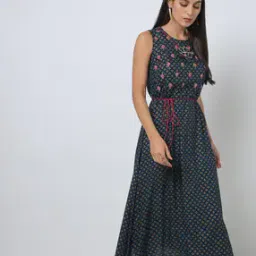 Embroidered A line Dress with Waist Tie-Up-image-69