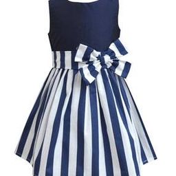 Girls Striped Fit & Flare Dress with Bow Accent-image-39